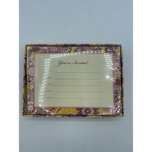 Vera Bradley 12 Fill-In Invitations w/ Envelopes & Closure Stickers - Bali Gold